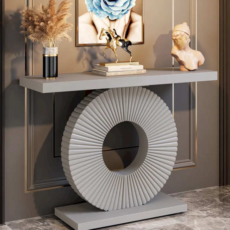 Clearance Tribesigns Modern Console Table 40" Wood Sofa Table with Geometric Base