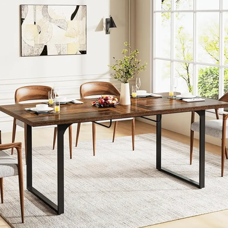 Cheap Tribesigns Modern Dining Table, 63" - 78" Extendable Kitchen Table for 6 - 8