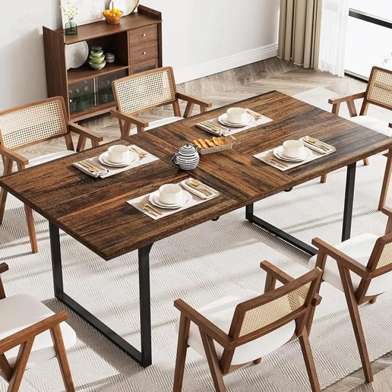 Cheap Tribesigns Modern Dining Table, 63" - 78" Extendable Kitchen Table for 6 - 8