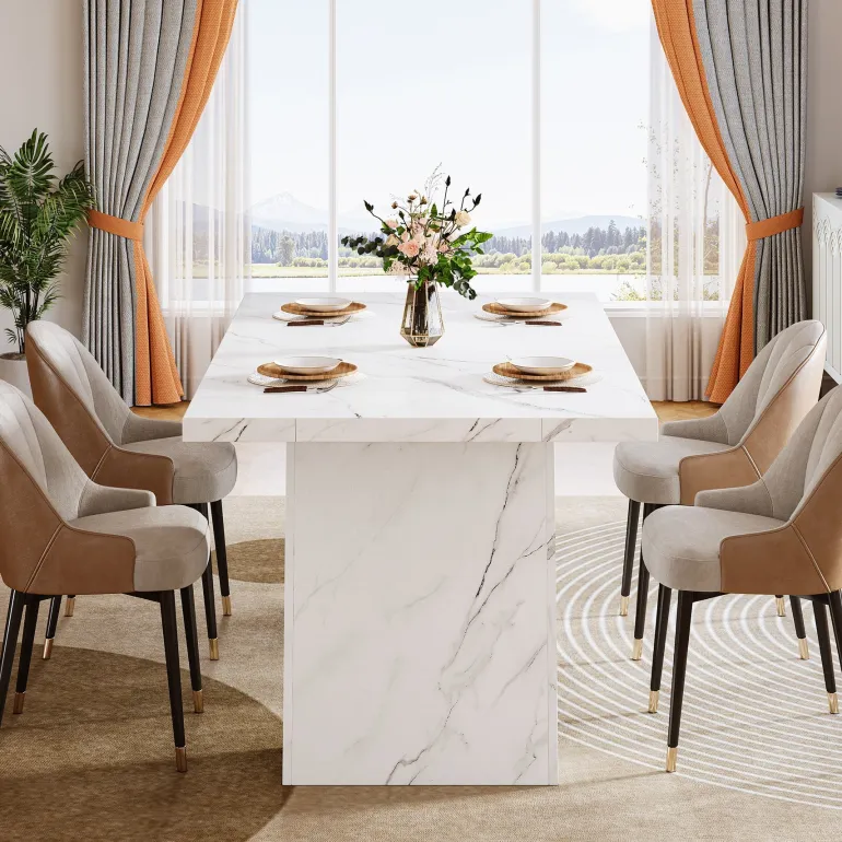 Cheap Tribesigns Modern Dining Table, 63" Faux Marble Kitchen Dinner Table for 4 - 6