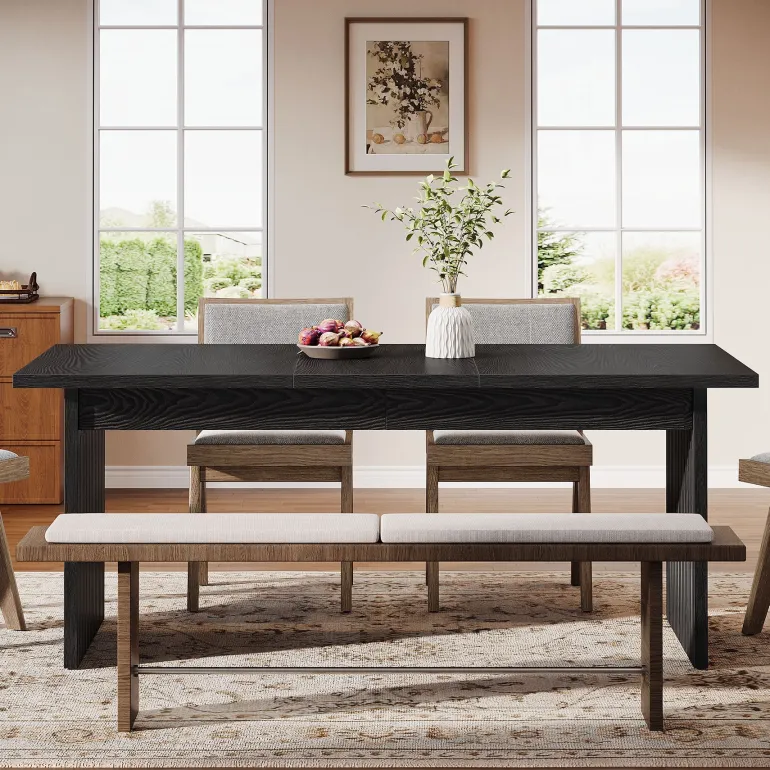 Best Sale Tribesigns Modern Dining Table, 63" Rectangular Kitchen Table for 6 People