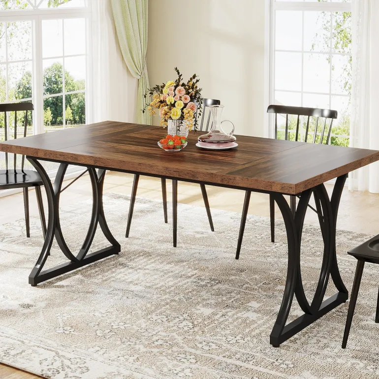 Best Sale Tribesigns Modern Dining Table, Rectangle Kitchen Table Dinner Table for 6 People