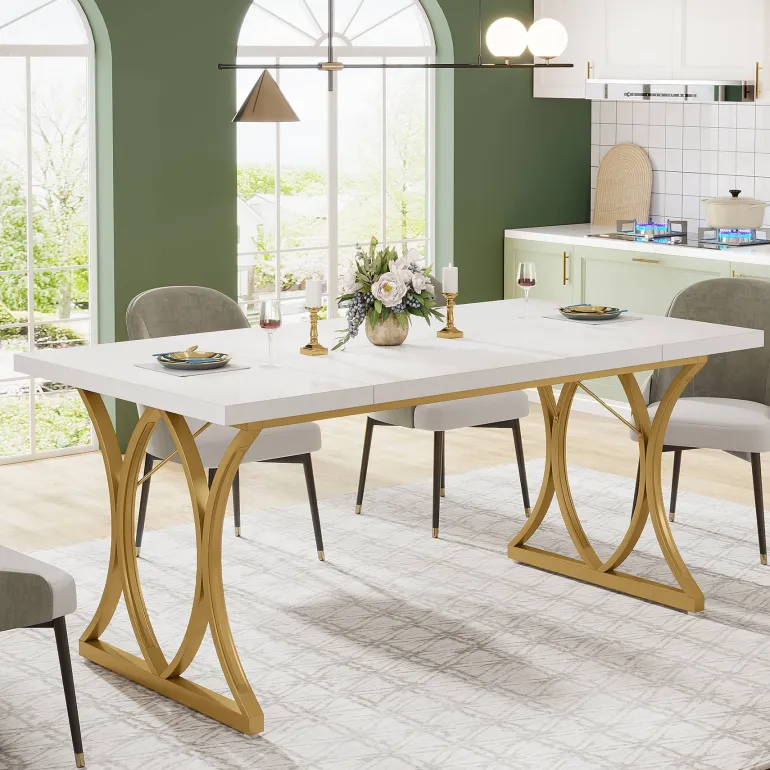 Best Sale Tribesigns Modern Dining Table, Rectangle Kitchen Table Dinner Table for 6 People