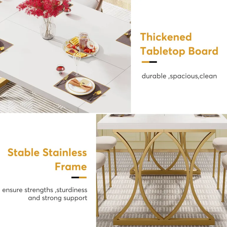 Best Sale Tribesigns Modern Dining Table, Rectangle Kitchen Table Dinner Table for 6 People