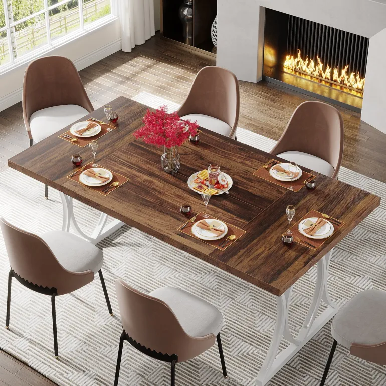 Best Sale Tribesigns Modern Dining Table, Rectangle Kitchen Table Dinner Table for 6 People