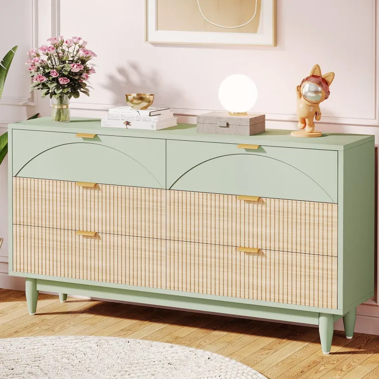 Clearance Tribesigns Modern 6-Drawer Dresser, 55 Inches Storage Chest of Drawers