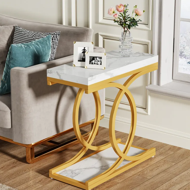 Cheap Tribesigns Modern End Table, Faux Marble Side Table Bedside Accent Table