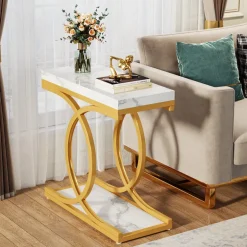 Cheap Tribesigns Modern End Table, Faux Marble Side Table Bedside Accent Table