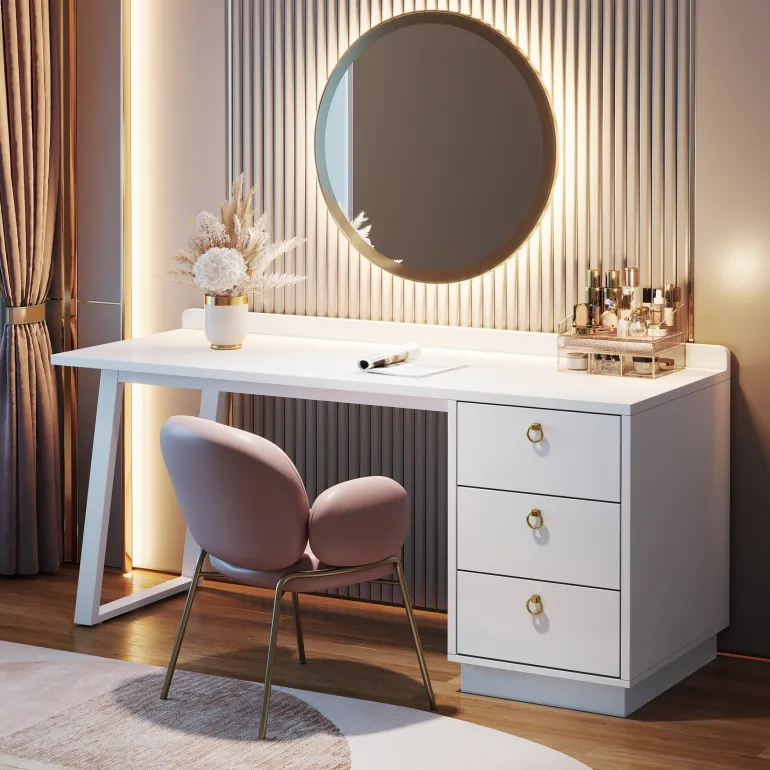 Cheap Tribesigns Modern Makeup Vanity Desk, 55" Dressing Table with 3 Drawers(Without Mirror)
