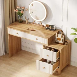 Sale Tribesigns Modern Makeup Vanity Dressing Table with 4 Large Drawers(Without Mirror & Stool)