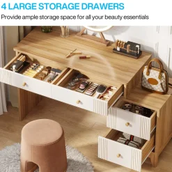 Sale Tribesigns Modern Makeup Vanity Dressing Table with 4 Large Drawers(Without Mirror & Stool)