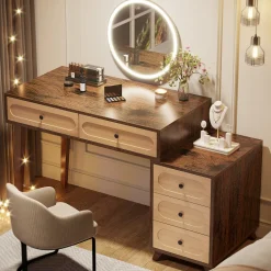 Shop Tribesigns Modern Makeup Vanity Table, Dressing Table Set with 5 Drawers (Without Mirror & Stool)