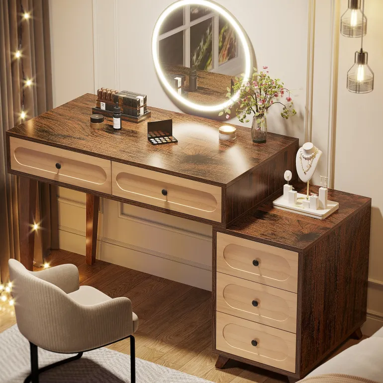Shop Tribesigns Modern Makeup Vanity Table, Dressing Table Set with 5 Drawers (Without Mirror & Stool)