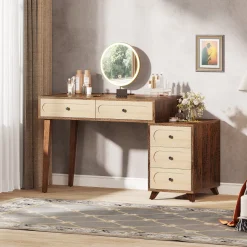 Shop Tribesigns Modern Makeup Vanity Table, Dressing Table Set with 5 Drawers (Without Mirror & Stool)