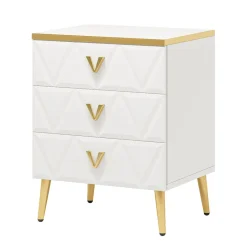Discount Tribesigns Modern Nightstand, Wooden Bedside Table with 3 Drawers(2PCS)