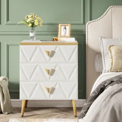 Discount Tribesigns Modern Nightstand, Wooden Bedside Table with 3 Drawers(2PCS)