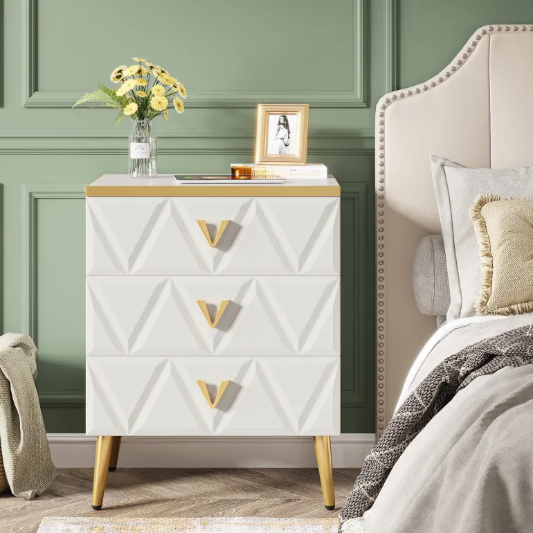 Discount Tribesigns Modern Nightstand, Wooden Bedside Table with 3 Drawers(2PCS)