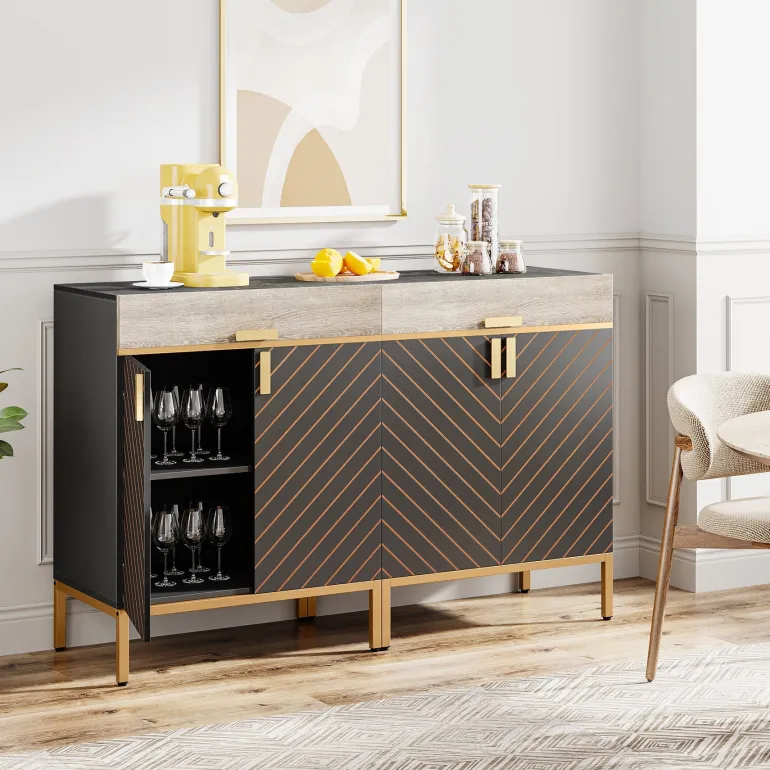 Hot Tribesigns Modern Sideboard Buffet Kitchen Cabinet with Drawer & Removable Shelves