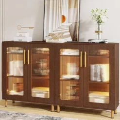 Sale Tribesigns Modern Sideboard Buffet Storage Cabinet with LED Light & Acrylic Doors
