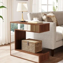 Best Tribesigns Narrow End Table, Mirrored Sofa Side Table With Storage Shelf