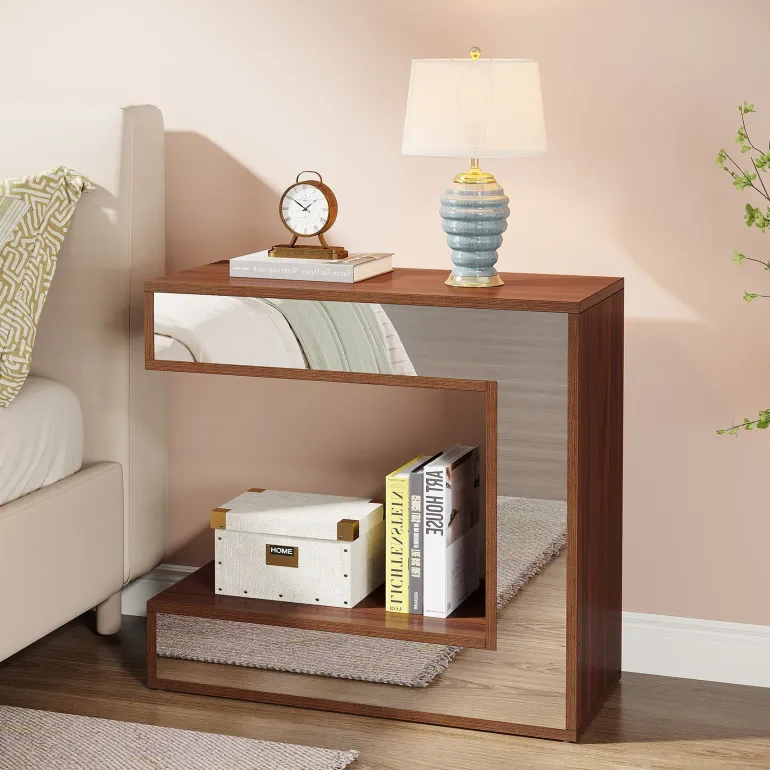 Best Tribesigns Narrow End Table, Mirrored Sofa Side Table With Storage Shelf