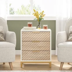 Hot Tribesigns Nightstand, 3 Drawers Bedside End Table for Bedroom