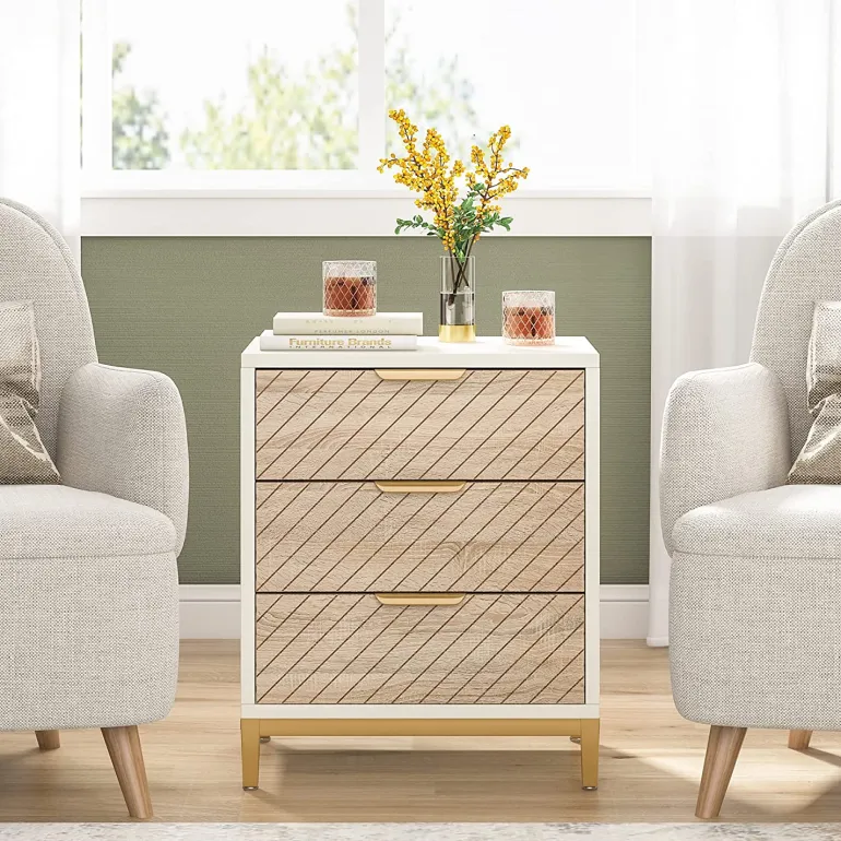Hot Tribesigns Nightstand, 3 Drawers Bedside End Table for Bedroom