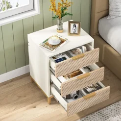 Hot Tribesigns Nightstand, 3 Drawers Bedside End Table for Bedroom