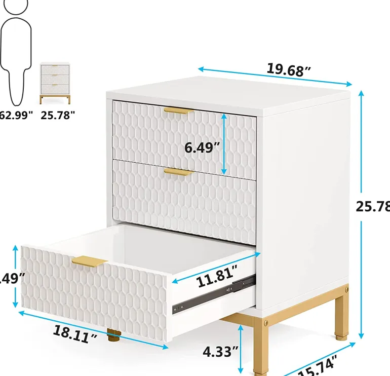 Hot Tribesigns Nightstand, 25.8" Tall Bedside Table with 3 Drawers