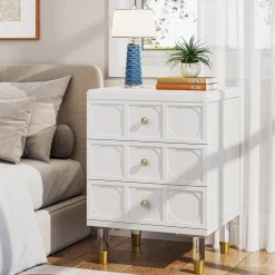 Cheap Tribesigns Nightstand, 3-Drawer Bedside Table with Acrylic Metal Legs