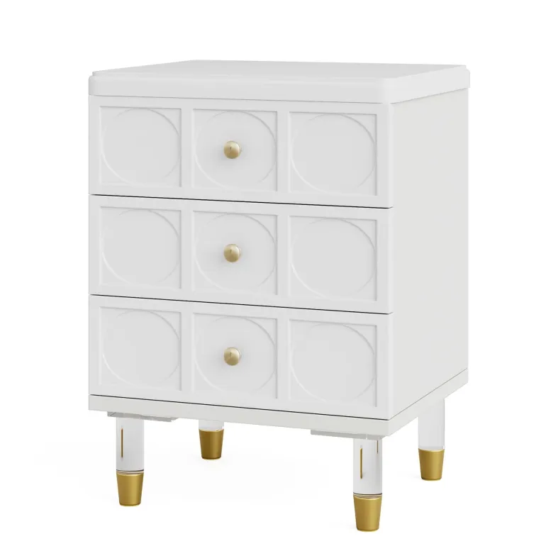 Cheap Tribesigns Nightstand, 3-Drawer Bedside Table with Acrylic Metal Legs