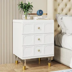 Cheap Tribesigns Nightstand, 3-Drawer Bedside Table with Acrylic Metal Legs