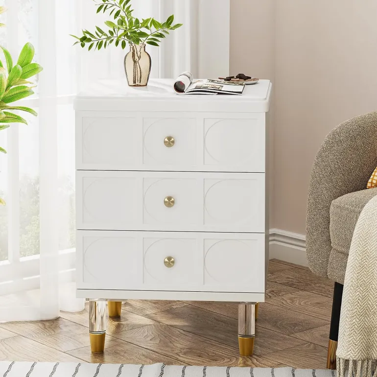 Cheap Tribesigns Nightstand, 3-Drawer Bedside Table with Acrylic Metal Legs