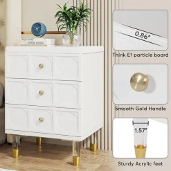 Cheap Tribesigns Nightstand, 3-Drawer Bedside Table with Acrylic Metal Legs