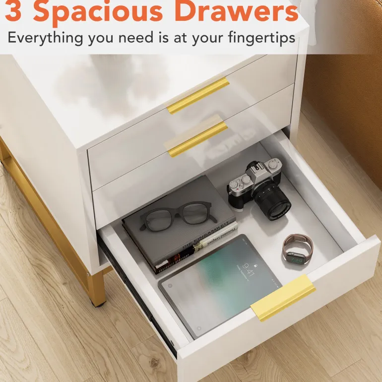 Sale Tribesigns Nightstand, Modern Bedside End Table with 3 Storage Drawers