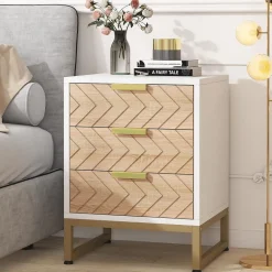 Sale Tribesigns Nightstand, Modern Bedside End Table with 3 Storage Drawers
