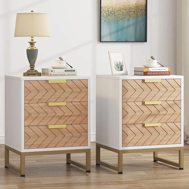 Sale Tribesigns Nightstand, Modern Bedside End Table with 3 Storage Drawers