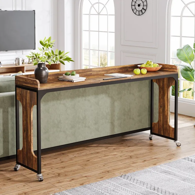 Store Tribesigns Overbed Table with Wheels, 71" Laptop Cart with Outlets & USB Ports