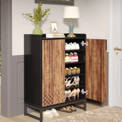 Outlet Tribesigns 25-Pair Shoe Cabinet with Doors, 5-Tier Modern Shoe Rack Organizer