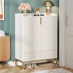 Outlet Tribesigns 25-Pair Shoe Cabinet with Doors, 5-Tier Modern Shoe Rack Organizer