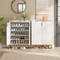 Outlet Tribesigns 25-Pair Shoe Cabinet with Doors, 5-Tier Modern Shoe Rack Organizer