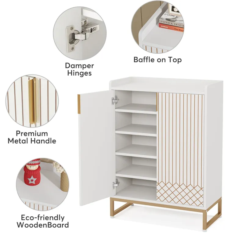Outlet Tribesigns 25-Pair Shoe Cabinet with Doors, 5-Tier Modern Shoe Rack Organizer