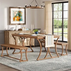 Best Tribesigns 4-Piece 51-Inch Dining Table Set with 2 Benches & Table Runner