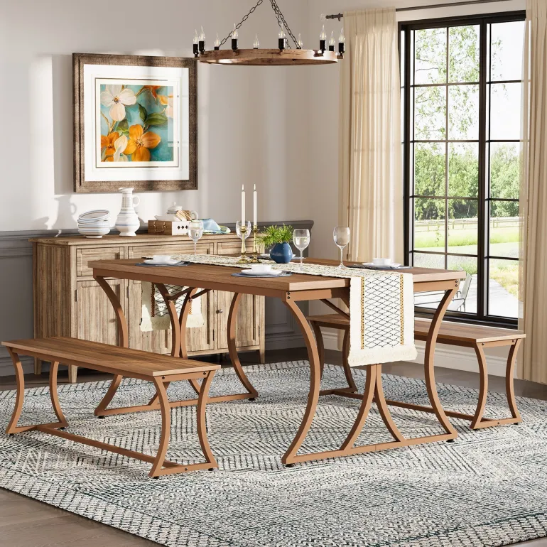 Best Tribesigns 4-Piece 51-Inch Dining Table Set with 2 Benches & Table Runner