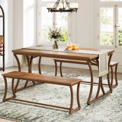 Best Tribesigns 4-Piece 51-Inch Dining Table Set with 2 Benches & Table Runner
