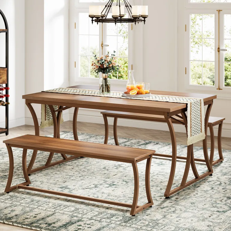 Best Tribesigns 4-Piece 51-Inch Dining Table Set with 2 Benches & Table Runner
