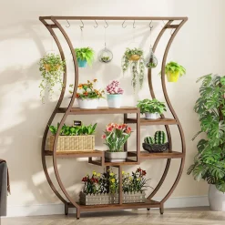 Cheap Tribesigns Plant Stand, Vase Shape 6-Tier Plant Display Rack with 10 Hanging Hooks