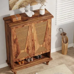 Flash Sale Tribesigns Rattan Shoe Cabinet, 5 - Tier Hidden Shoe Rack with Ventilated Doors