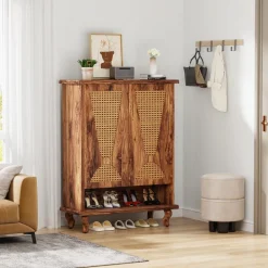 Flash Sale Tribesigns Rattan Shoe Cabinet, 5 - Tier Hidden Shoe Rack with Ventilated Doors