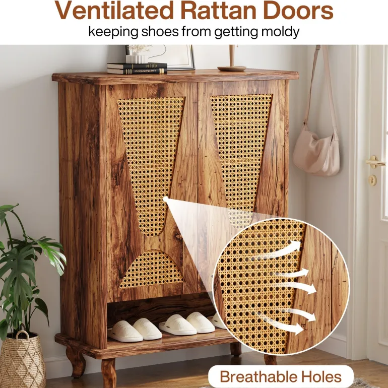 Flash Sale Tribesigns Rattan Shoe Cabinet, 5 - Tier Hidden Shoe Rack with Ventilated Doors